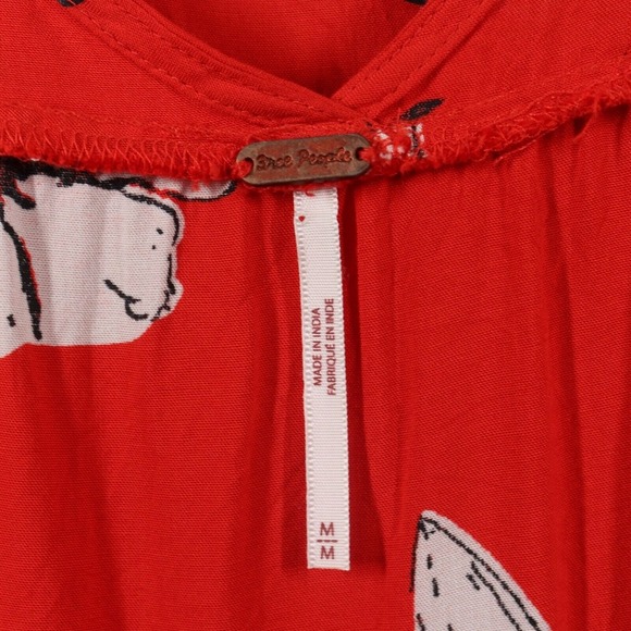 Free People Midi Dress Size M Rita Tiered Flowy Red Floral Print Scoop Open Back - Picture 3 of 8